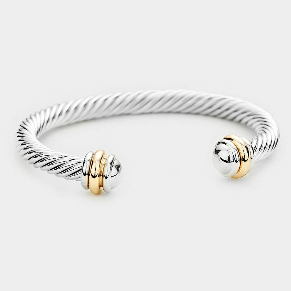 Silver Twisted Rope Cable Style Cuff Bracelet